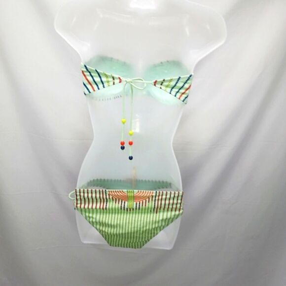 LA Hearts 2 Piece String Bikini With Strapless Bandeau Top. Retro Boho Beaded L - Picture 3 of 12